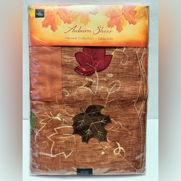 Auburn Sheer “ Spice” Harvest Collection Oblong Tablecloth Fall Thanksgiving - Picture 2 of 5